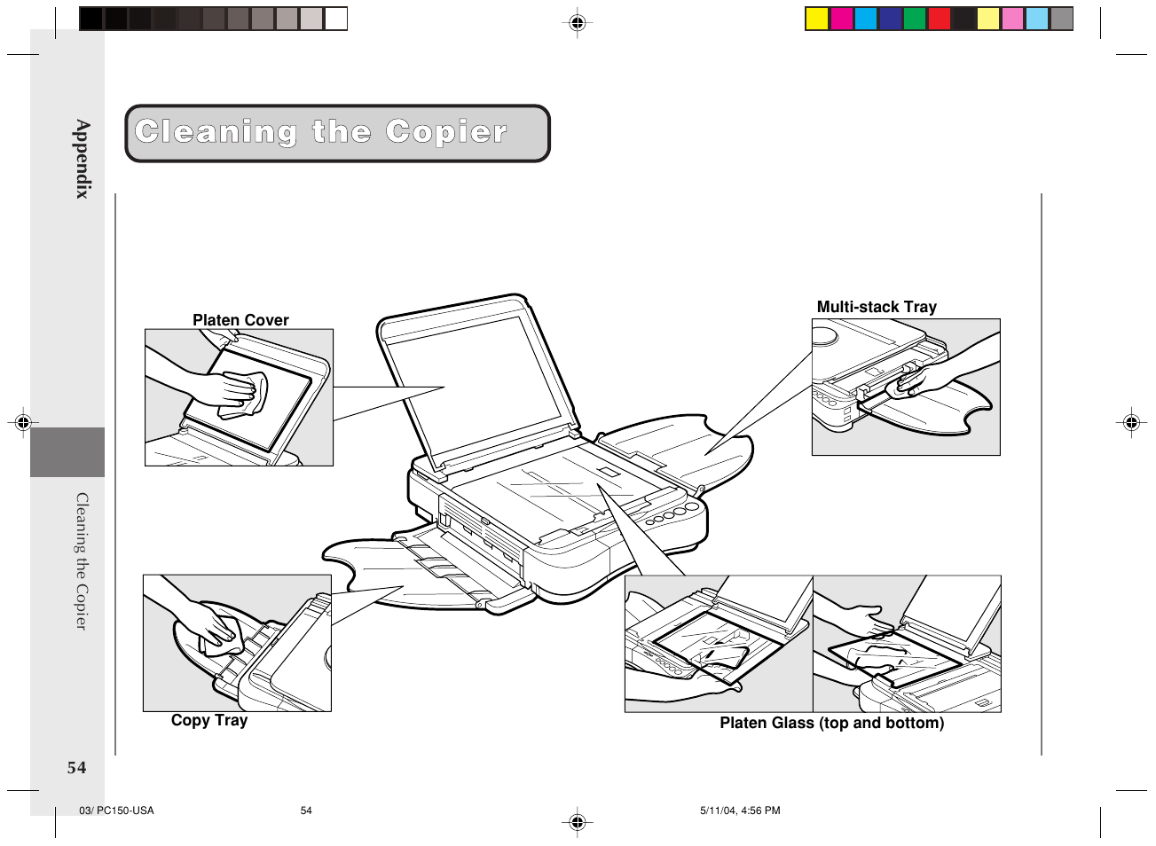 Cleaning the copier | Canon PC170 User Manual | Page 56 / 60