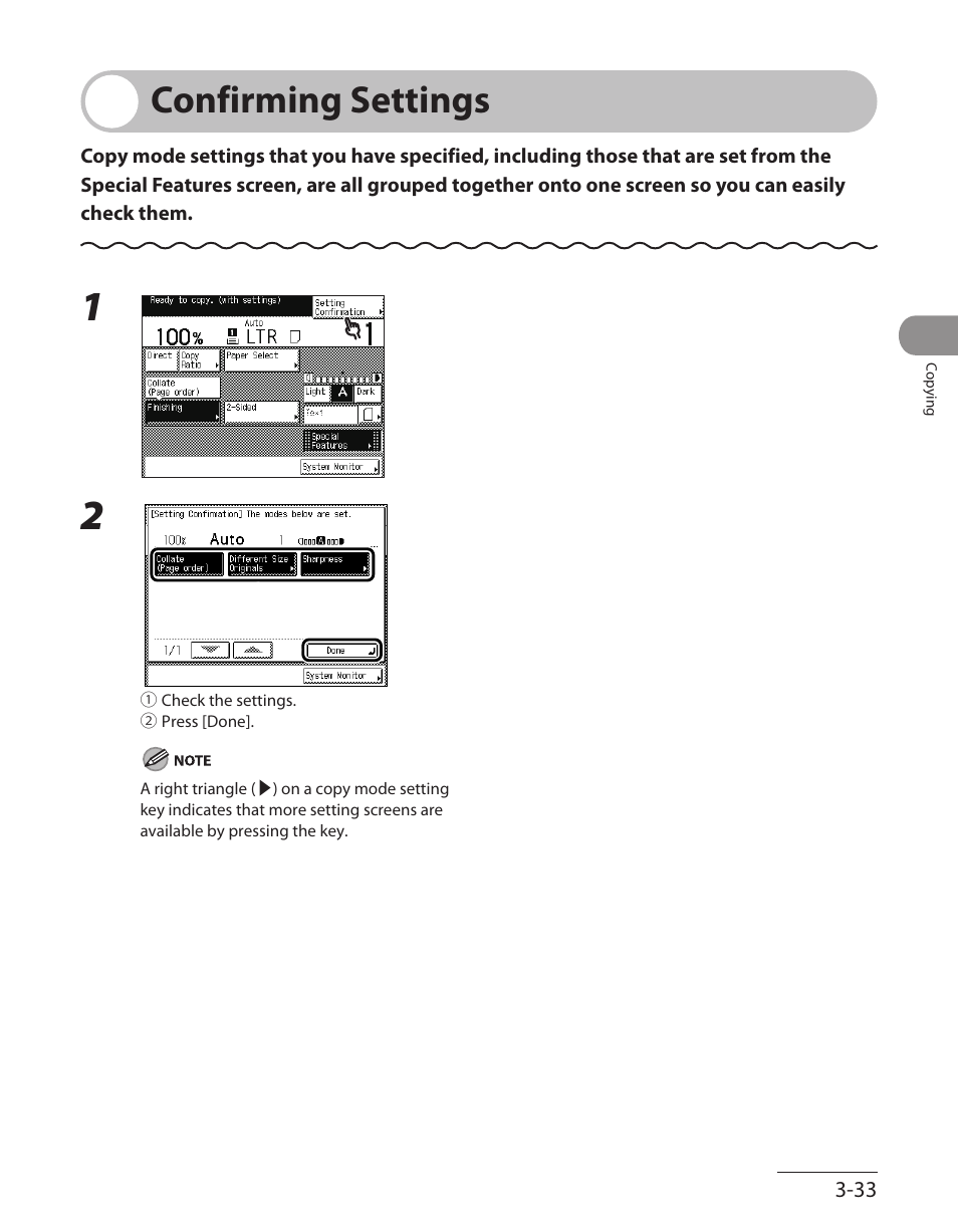 Confirming settings, Confirming settings -33 | Canon ImageCLASS MF7480 User Manual | Page 130 / 388