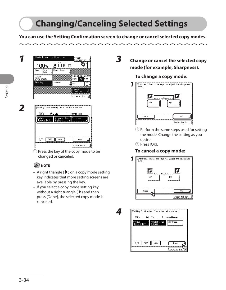 Changing/canceling selected settings, Changing/canceling selected settings -34 | Canon ImageCLASS MF7480 User Manual | Page 131 / 388