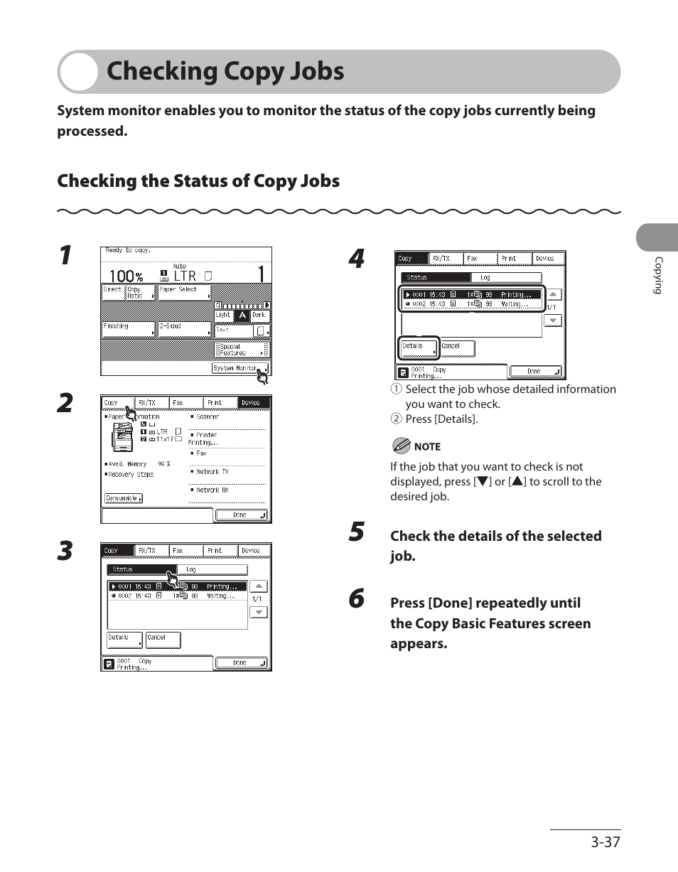 Checking copy jobs, Checking the status of copy jobs, Checking copy jobs -37 | Checking the status of copy jobs ‑37 | Canon ImageCLASS MF7480 User Manual | Page 134 / 388