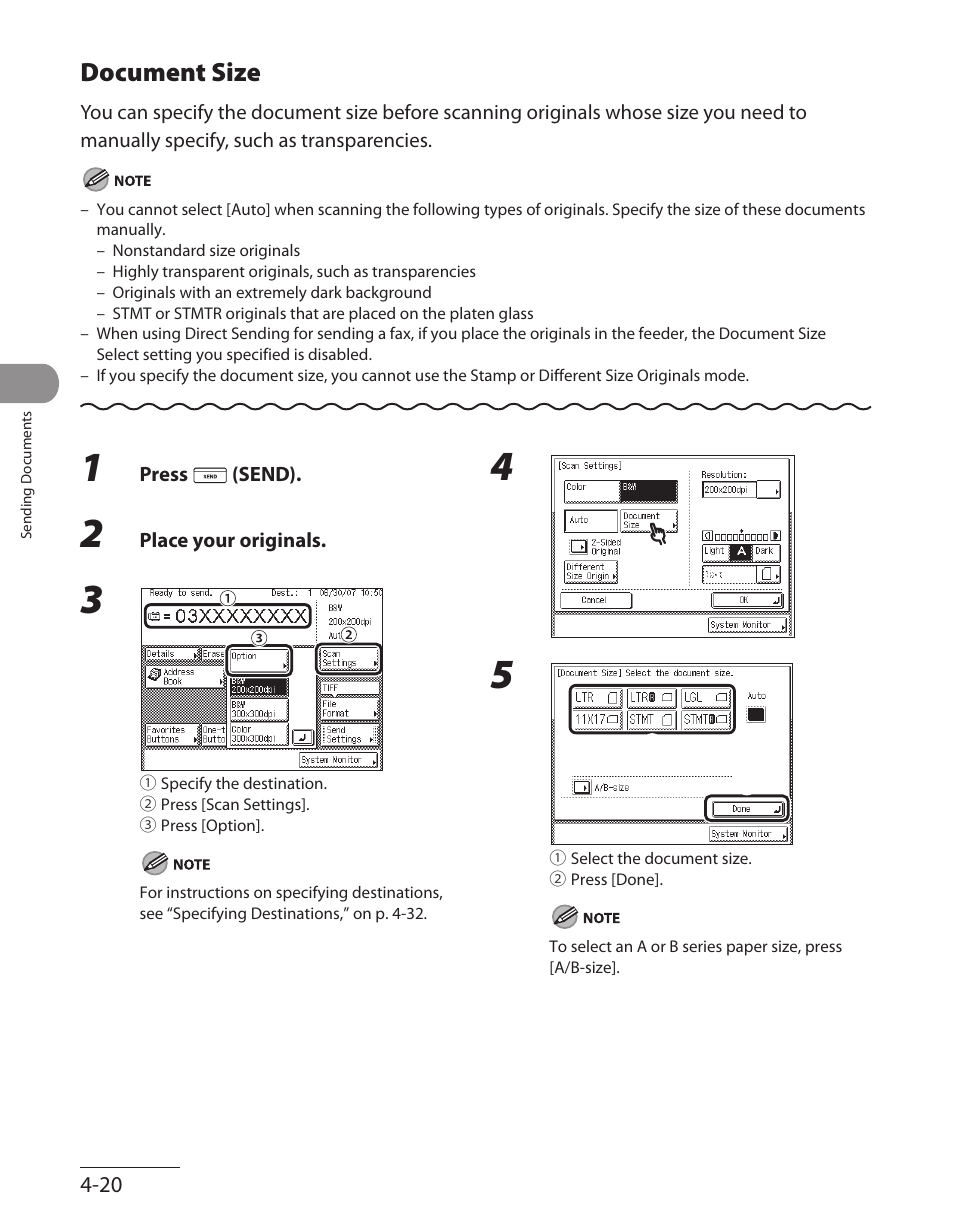 Document size, Document size ‑20 | Canon ImageCLASS MF7480 User Manual | Page 155 / 388