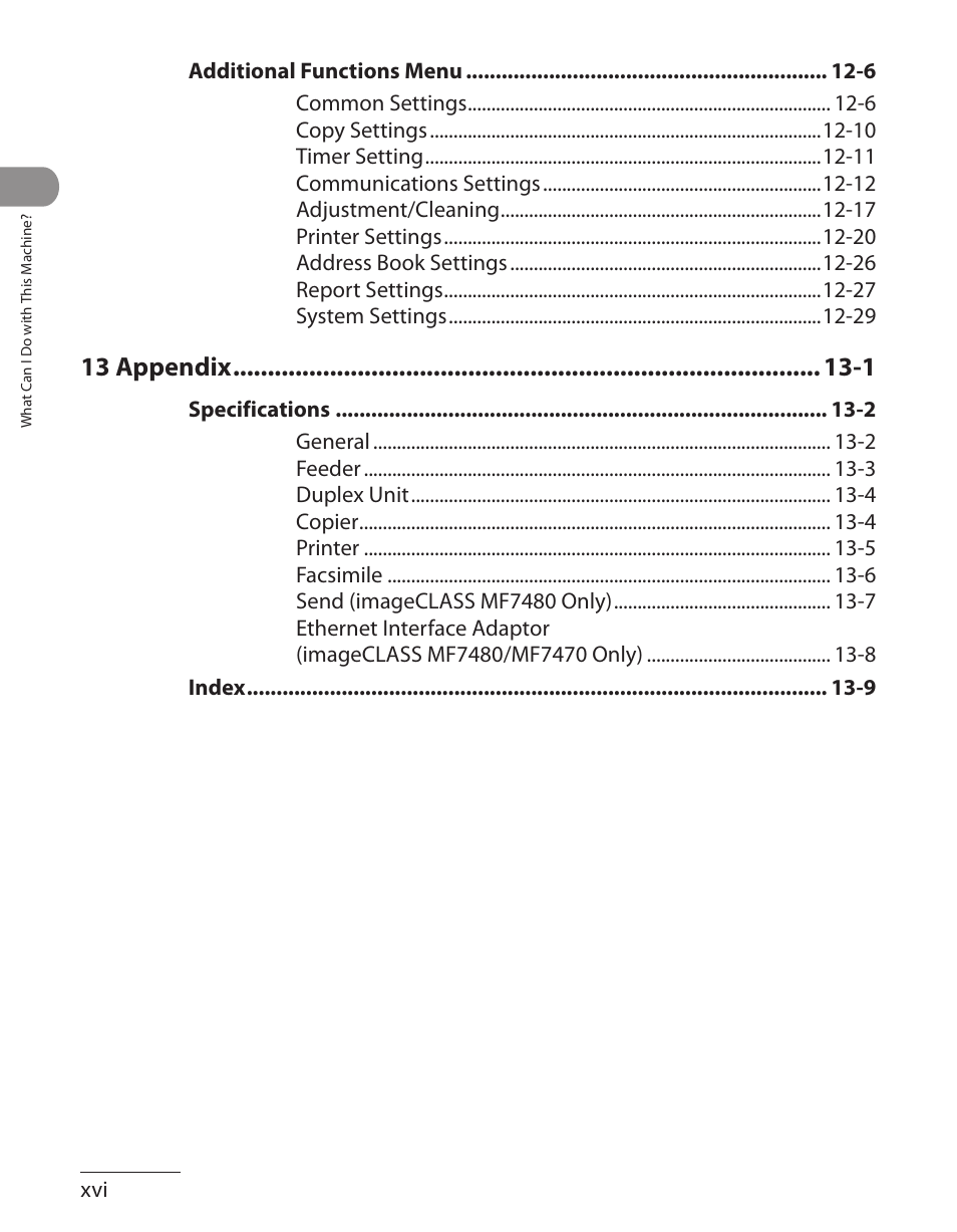 13 appendix -1 | Canon ImageCLASS MF7480 User Manual | Page 17 / 388