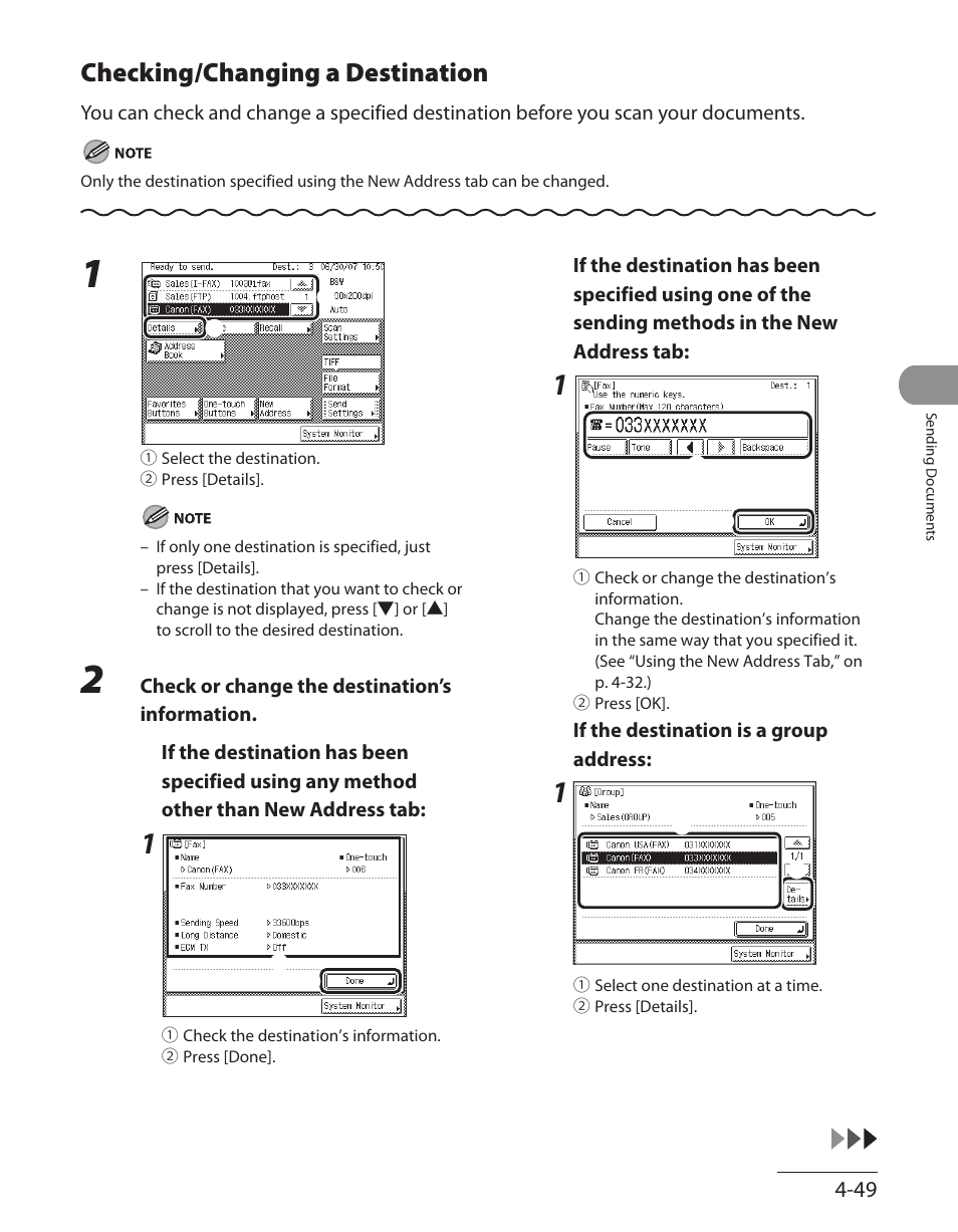 Checking/changing a destination, Checking/changing a destination ‑49 | Canon ImageCLASS MF7480 User Manual | Page 184 / 388