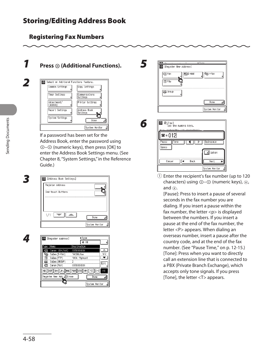 Storing/editing address book, Storing/editing address book ‑58, Forehand. (see “storing/editing address book | Canon ImageCLASS MF7480 User Manual | Page 193 / 388