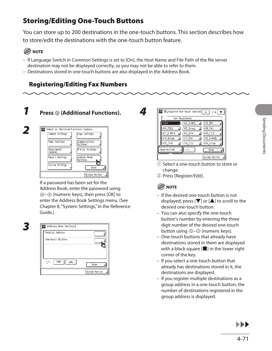 Storing/editing one-touch buttons, Storing/editing one‑touch buttons ‑71 | Canon ImageCLASS MF7480 User Manual | Page 206 / 388