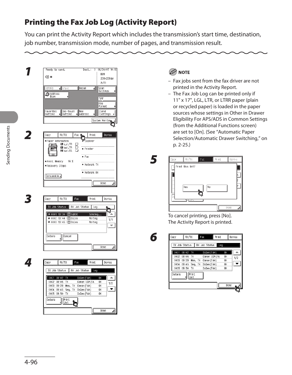 Printing the fax job log (activity report), Printing the fax job log (activity report) ‑96 | Canon ImageCLASS MF7480 User Manual | Page 231 / 388