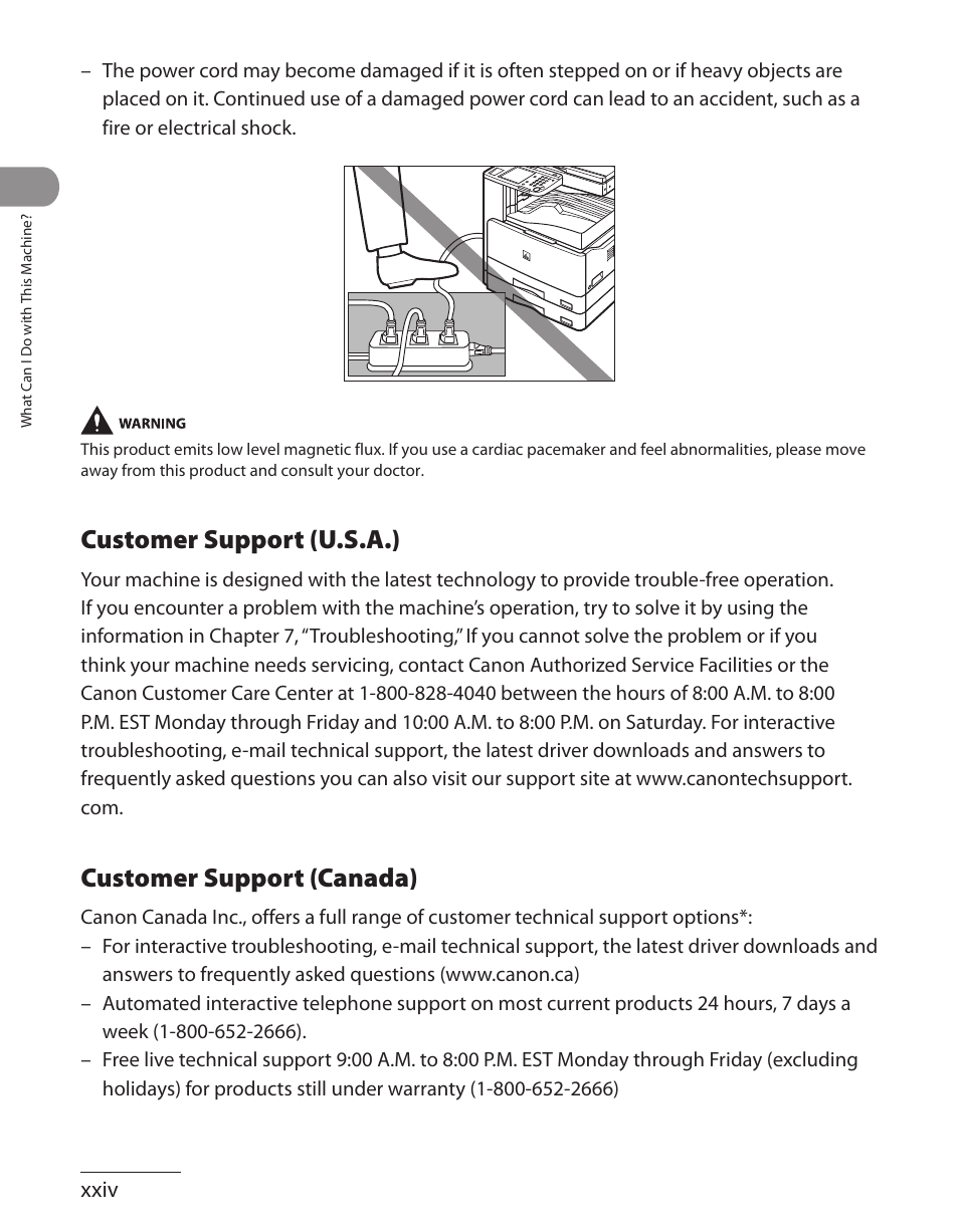 Customer support (u.s.a.), Customer support (canada) | Canon ImageCLASS MF7480 User Manual | Page 25 / 388