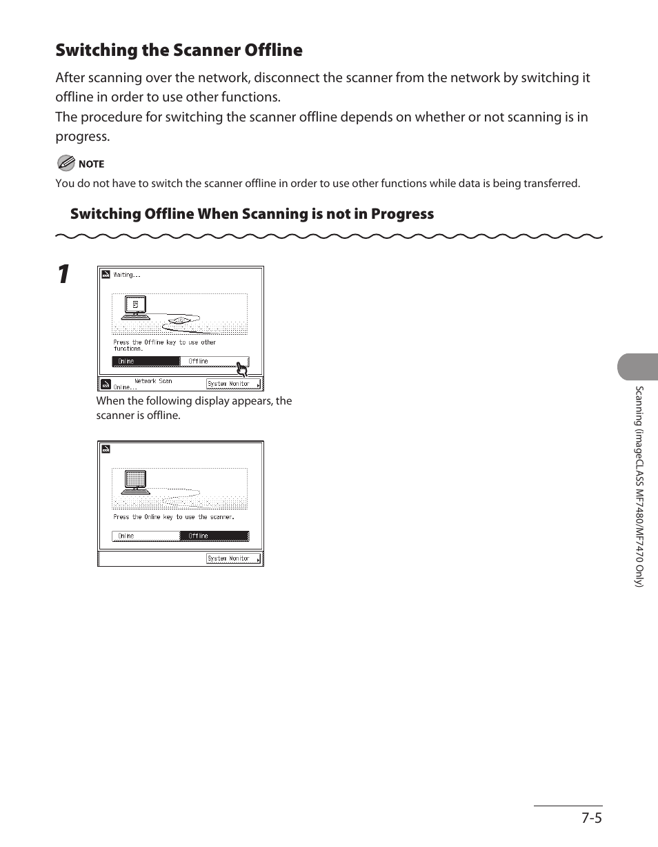 Switching the scanner offline, Switching the scanner offline ‑5 | Canon ImageCLASS MF7480 User Manual | Page 258 / 388