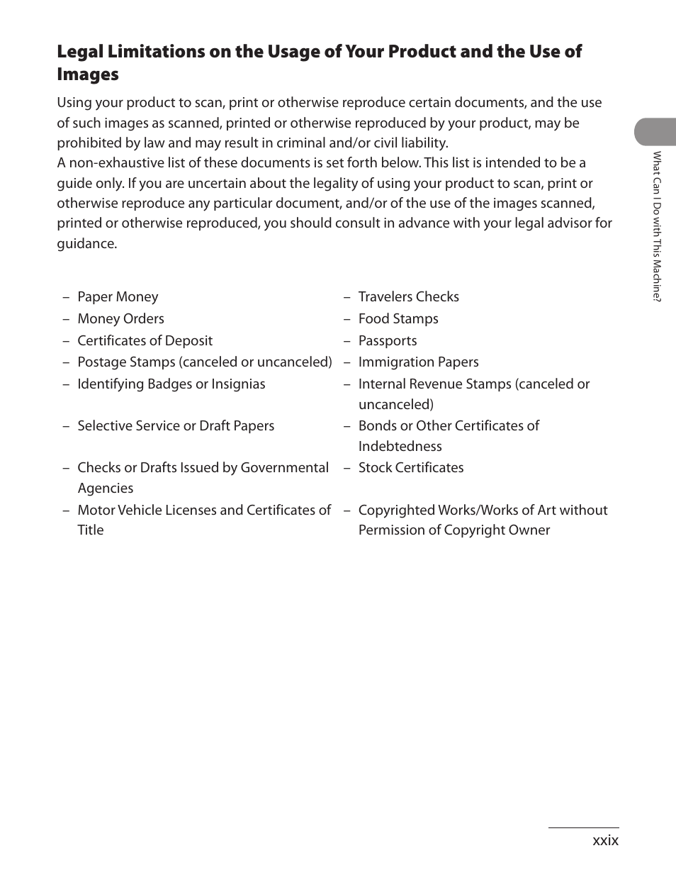 Legal limitations on the usage of your product | Canon ImageCLASS MF7480 User Manual | Page 30 / 388