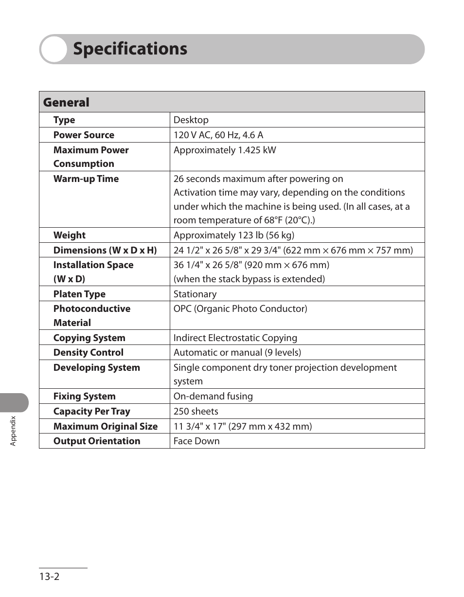 Specifications, General, Specifications -2 | General ‑2 | Canon ImageCLASS MF7480 User Manual | Page 375 / 388