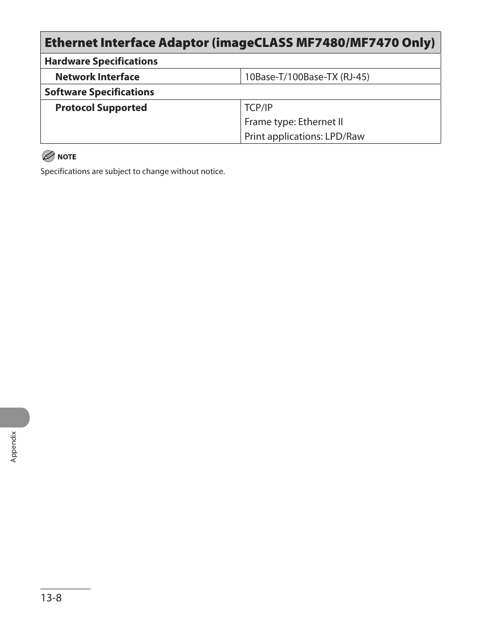 Ethernet interface adaptor, Imageclass mf7480/mf7470 only) ‑8 | Canon ImageCLASS MF7480 User Manual | Page 381 / 388