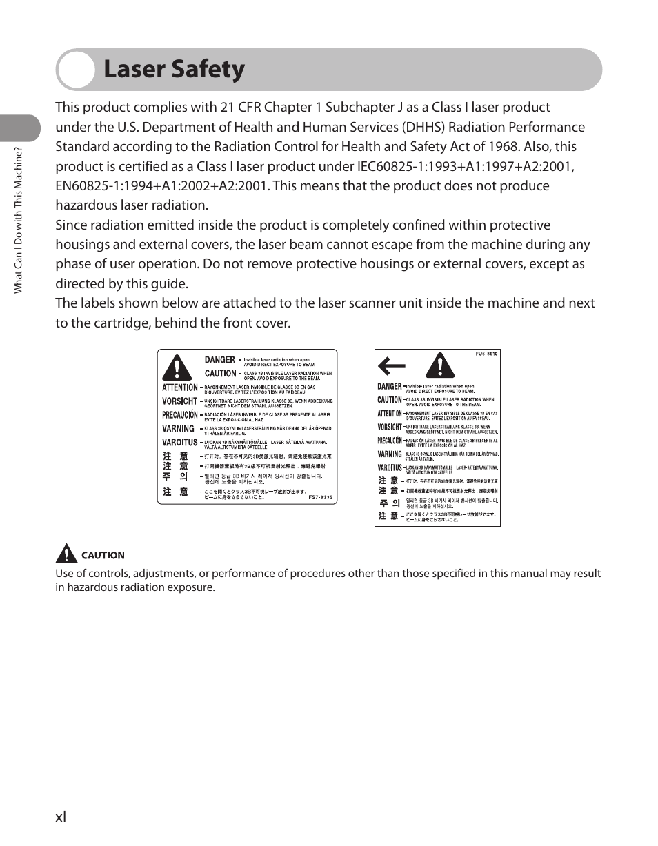 Laser safety | Canon ImageCLASS MF7480 User Manual | Page 41 / 388