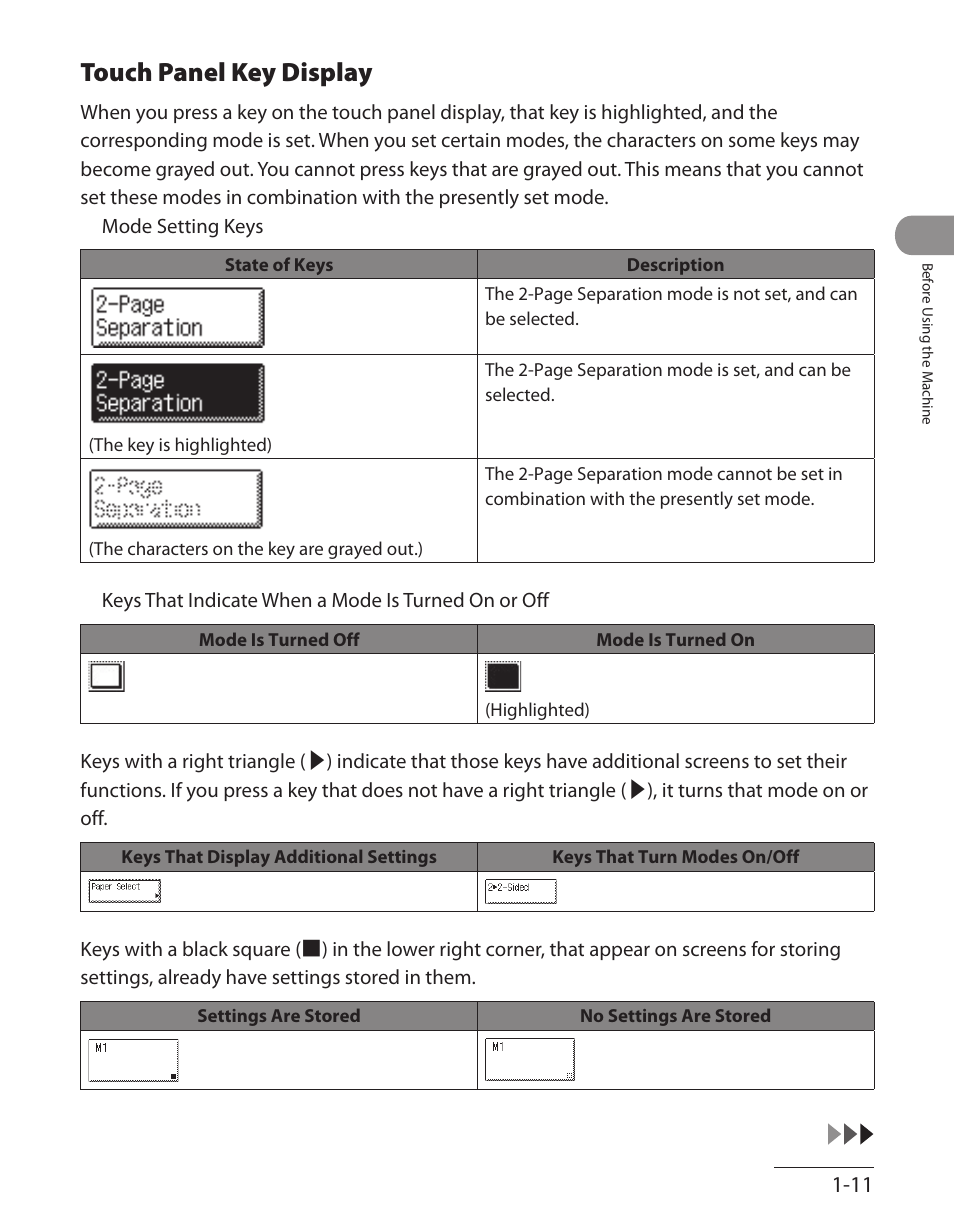 Touch panel key display, Touch panel key display ‑11 | Canon ImageCLASS MF7480 User Manual | Page 52 / 388