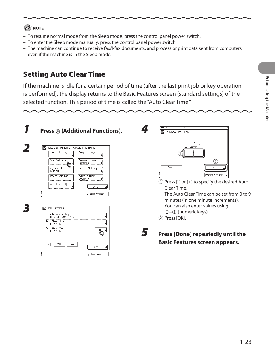 Setting auto clear time, Setting auto clear time ‑23 | Canon ImageCLASS MF7480 User Manual | Page 64 / 388