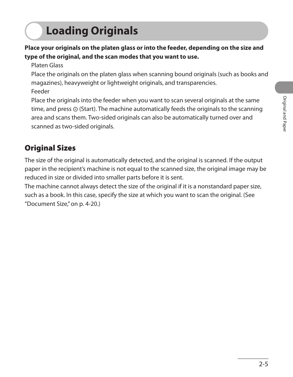 Loading originals, Original sizes, Loading originals -5 | Original sizes ‑5 | Canon ImageCLASS MF7480 User Manual | Page 72 / 388