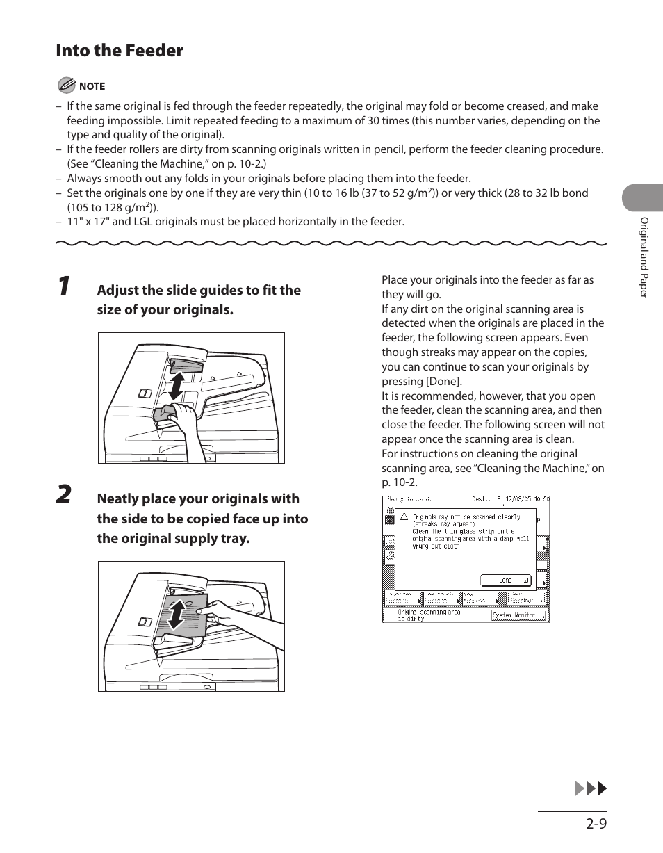 Into the feeder, Into the feeder ‑9 | Canon ImageCLASS MF7480 User Manual | Page 76 / 388