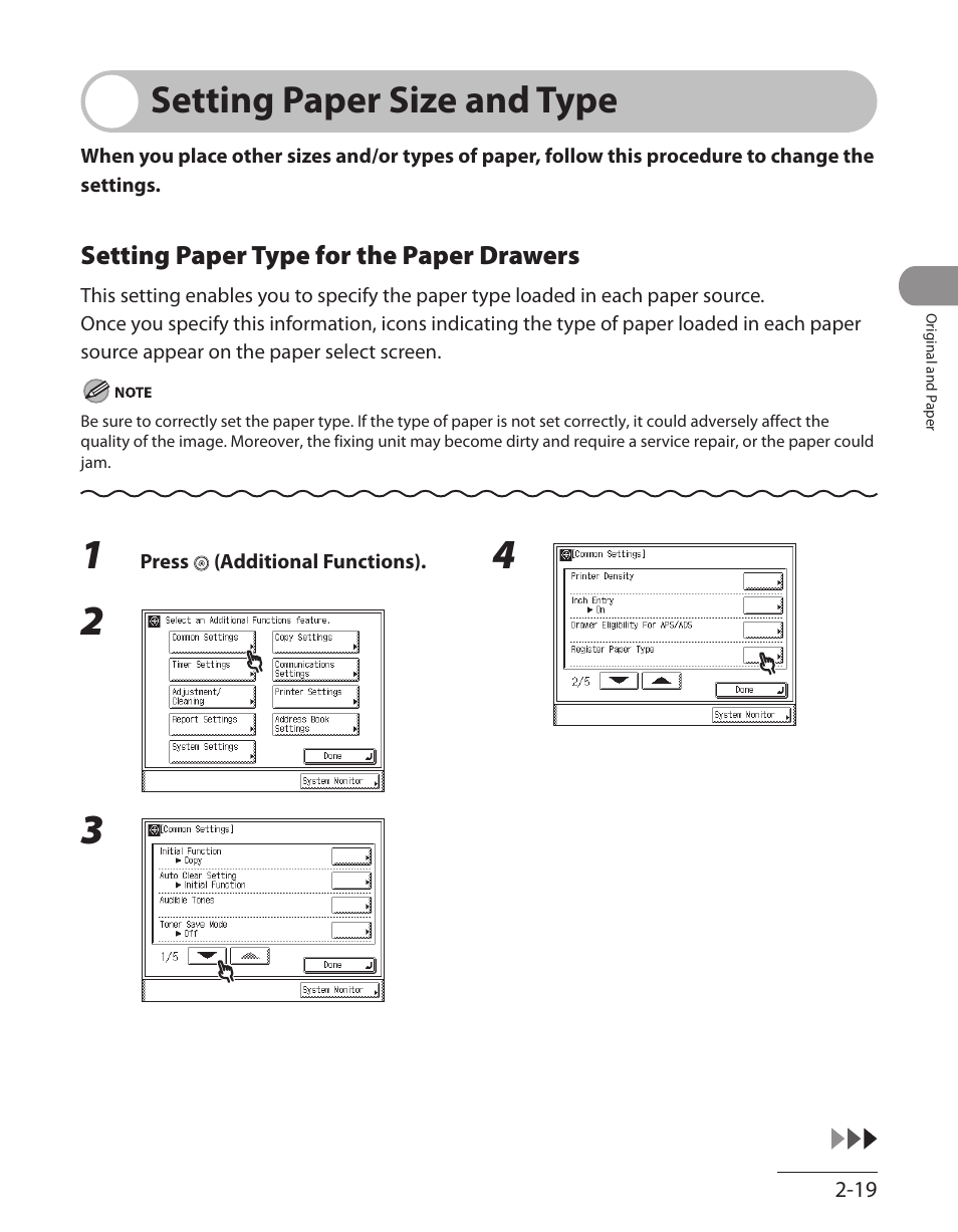 Setting paper size and type, Setting paper type for the paper drawers, Setting paper size and type -19 | Setting paper type for the paper drawers ‑19 | Canon ImageCLASS MF7480 User Manual | Page 86 / 388