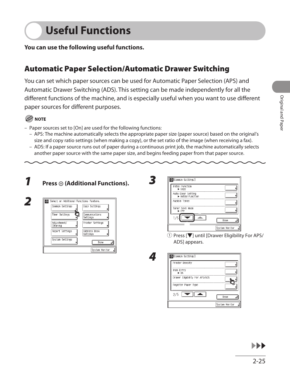 Useful functions, Useful functions -25, Automatic paper selection/automatic drawer | Switching ‑25 | Canon ImageCLASS MF7480 User Manual | Page 92 / 388