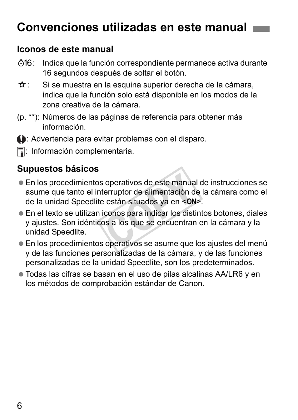 Cop y, Convenciones utilizadas en este manual | Canon Speedlite 320EX User Manual | Page 104 / 148