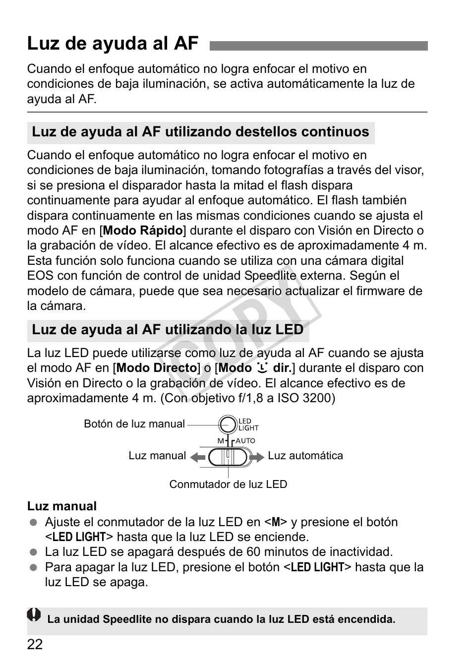 Cop y, Luz de ayuda al af | Canon Speedlite 320EX User Manual | Page 120 / 148