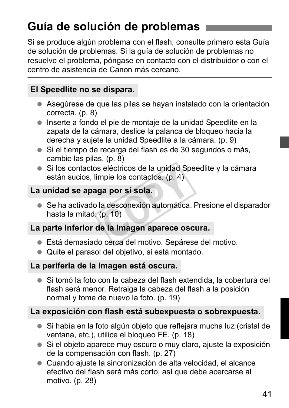 Cop y, Guía de solución de problemas | Canon Speedlite 320EX User Manual | Page 139 / 148