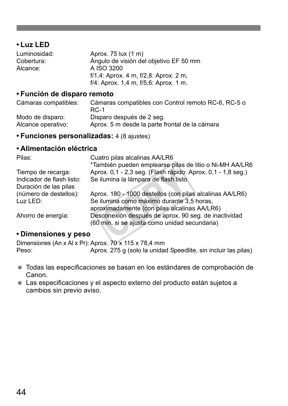 Cop y | Canon Speedlite 320EX User Manual | Page 142 / 148