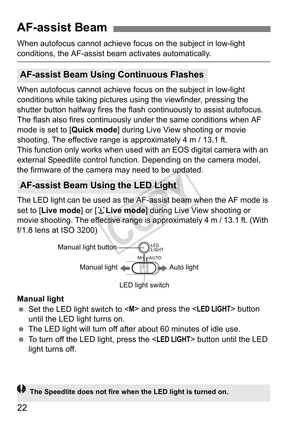 Cop y, Af-assist beam | Canon Speedlite 320EX User Manual | Page 24 / 148