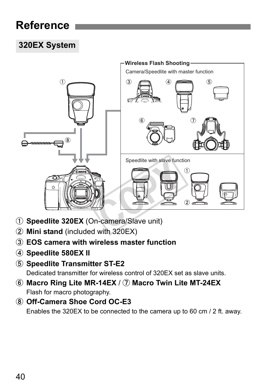 Cop y, Reference | Canon Speedlite 320EX User Manual | Page 42 / 148