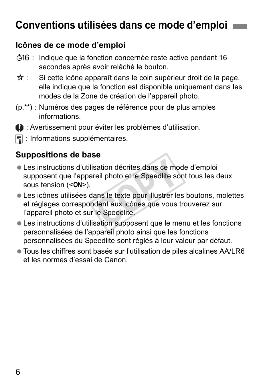 Cop y, Conventions utilisées dans ce mode d’emploi | Canon Speedlite 320EX User Manual | Page 56 / 148