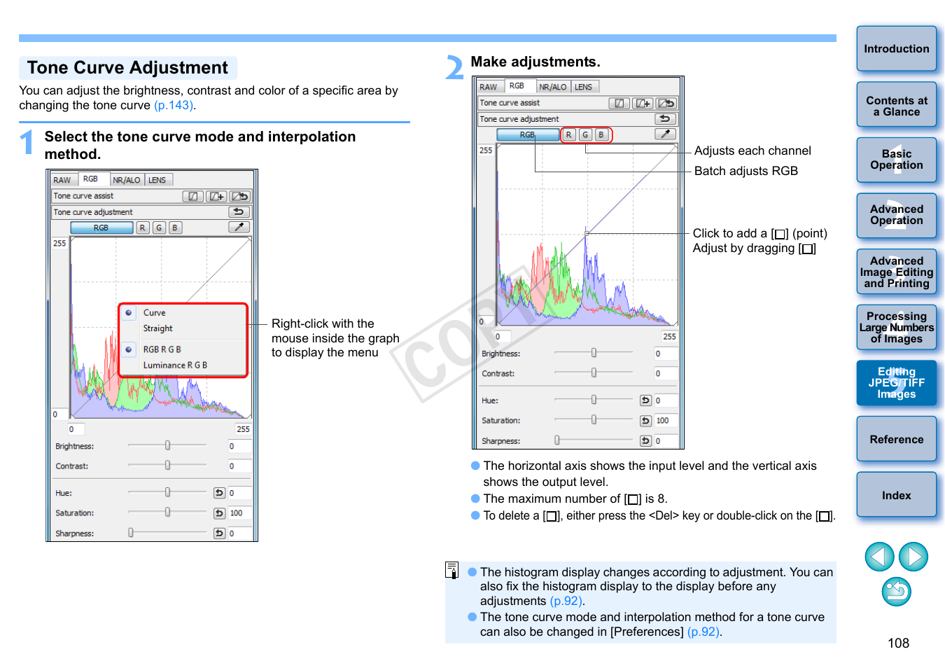 Tone curve adjustment, P.108), Cop y | Canon EOS 60DA User Manual | Page 109 / 150