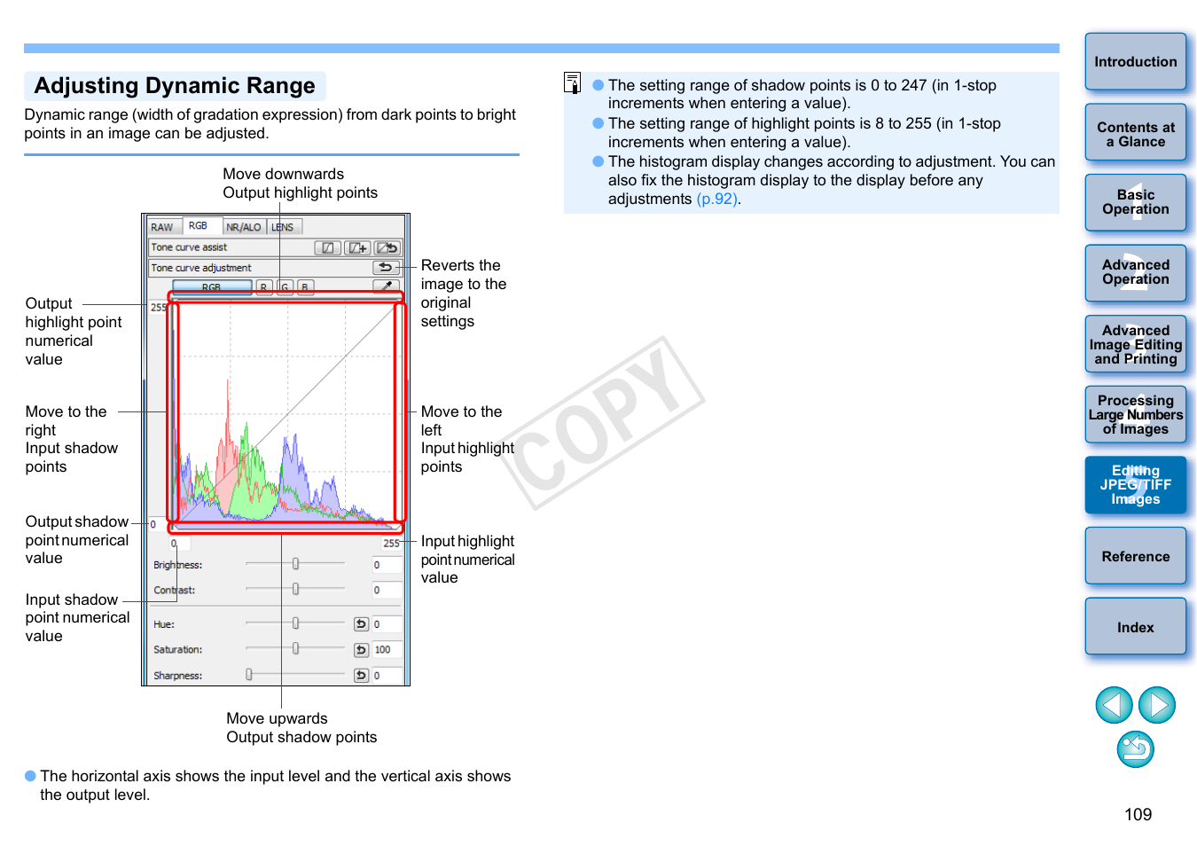 Adjusting dynamic range, Cop y | Canon EOS 60DA User Manual | Page 110 / 150