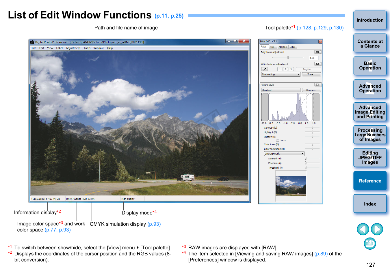 List of edit window functions, P.127, P.127) | P.127, p.13, Cop y | Canon EOS 60DA User Manual | Page 128 / 150