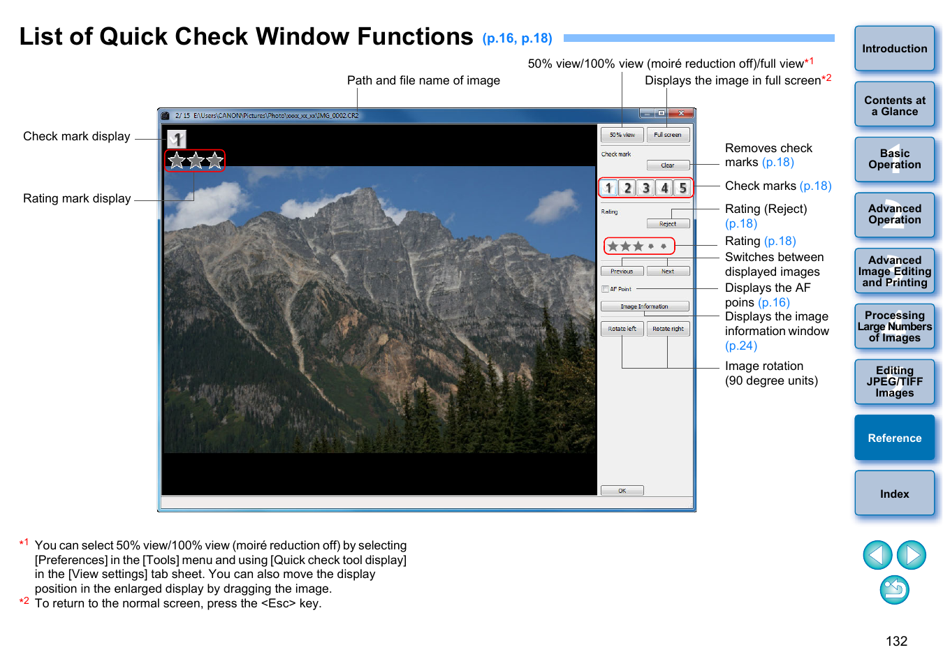 List of quick check window functions, P.132, 2, p.13 | 132, p, Cop y | Canon EOS 60DA User Manual | Page 133 / 150