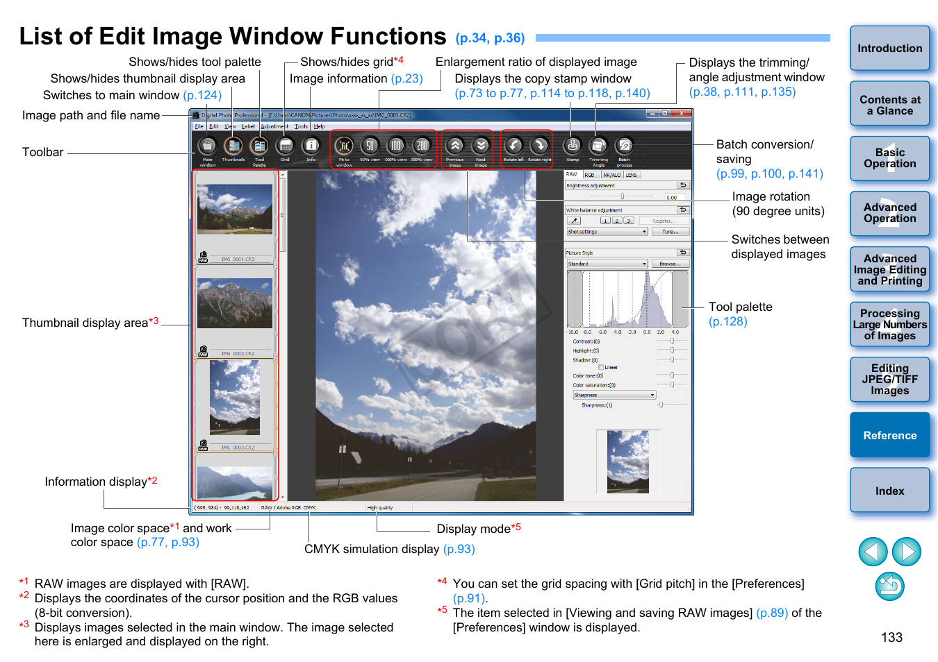 List of edit image window functions, P.133, P.133) | Cop y | Canon EOS 60DA User Manual | Page 134 / 150