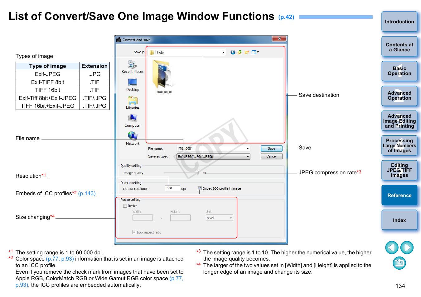 List of convert/save one image window functions, P.134), P.134 | S, see, Cop y | Canon EOS 60DA User Manual | Page 135 / 150