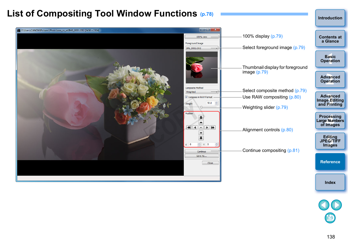 List of compositing tool window functions, Cop y | Canon EOS 60DA User Manual | Page 139 / 150