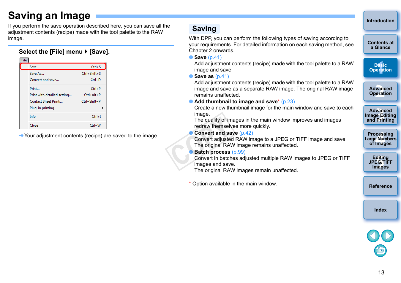 Saving an image, Saving, Cop y | Canon EOS 60DA User Manual | Page 14 / 150