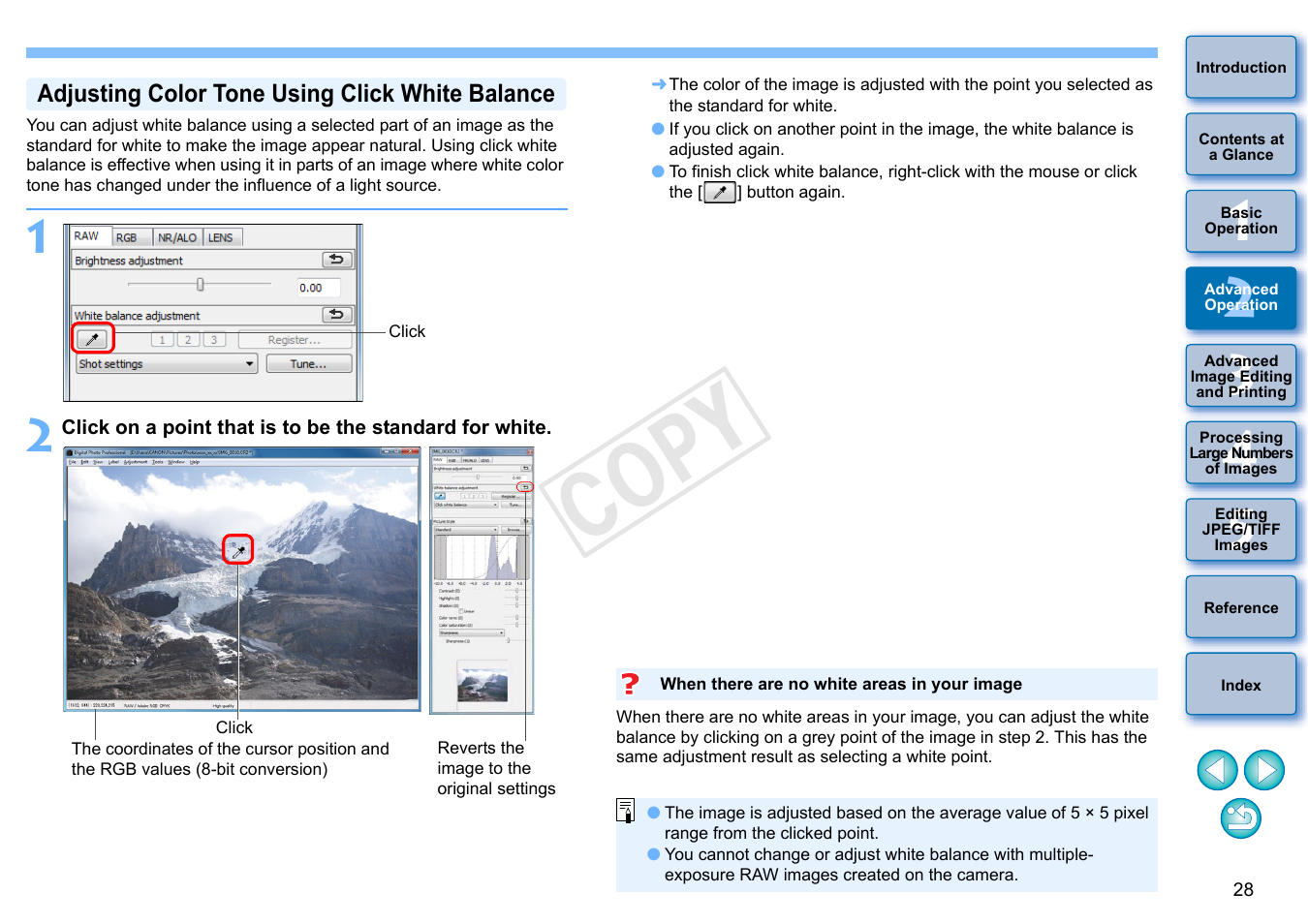 Adjusting color tone using click white balance, P.28), Cop y | Canon EOS 60DA User Manual | Page 29 / 150