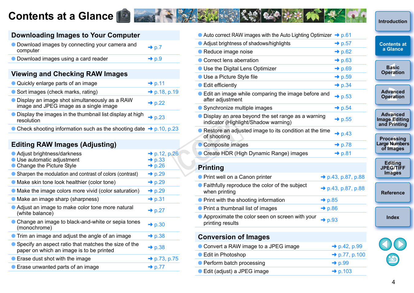 Contents at a glance, Contents at, A glance | Cop y | Canon EOS 60DA User Manual | Page 5 / 150