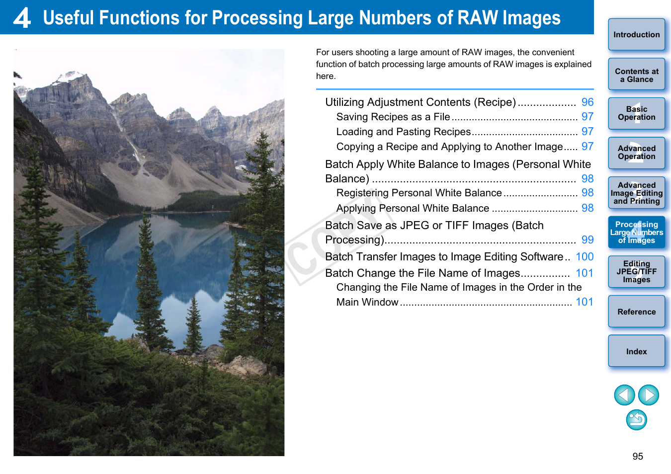 Processing, Large numbers, Of images | Cop y | Canon EOS 60DA User Manual | Page 96 / 150