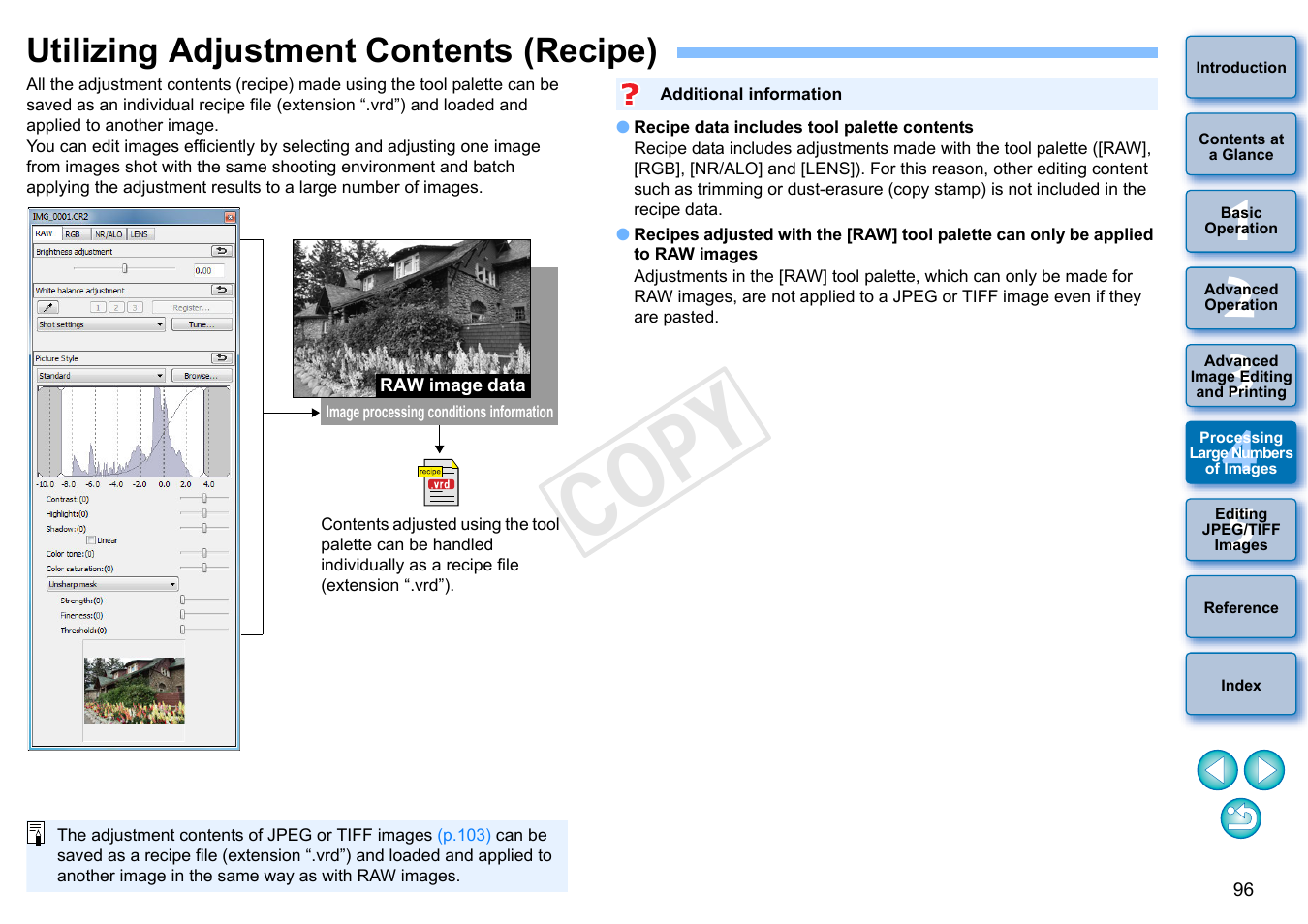 Utilizing adjustment contents (recipe), P.96), Can b | Cop y | Canon EOS 60DA User Manual | Page 97 / 150