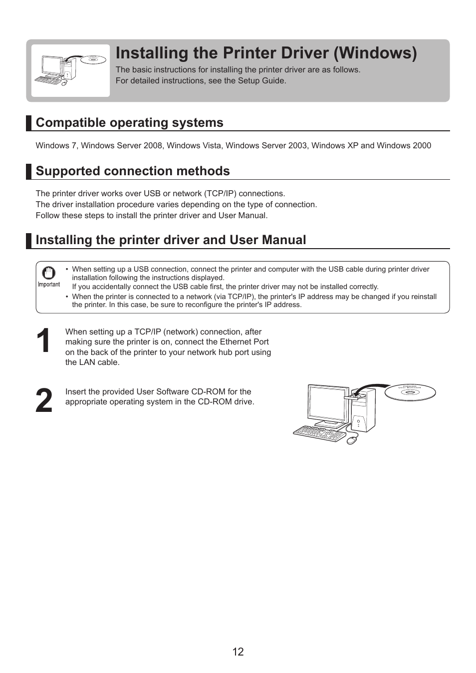 Installing the printer driver (windows) | Canon imagePROGRAF iPF815 MFP M40 User Manual | Page 12 / 24