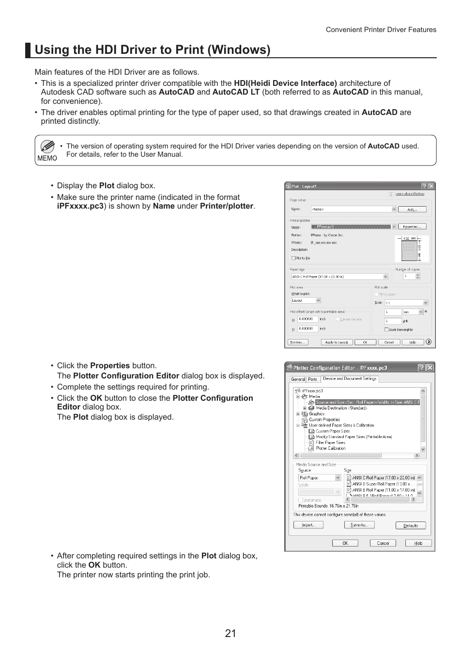 Using the hdi driver to print (windows) | Canon imagePROGRAF iPF815 MFP M40 User Manual | Page 21 / 24