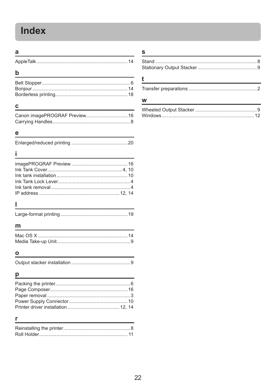 Index | Canon imagePROGRAF iPF815 MFP M40 User Manual | Page 22 / 24