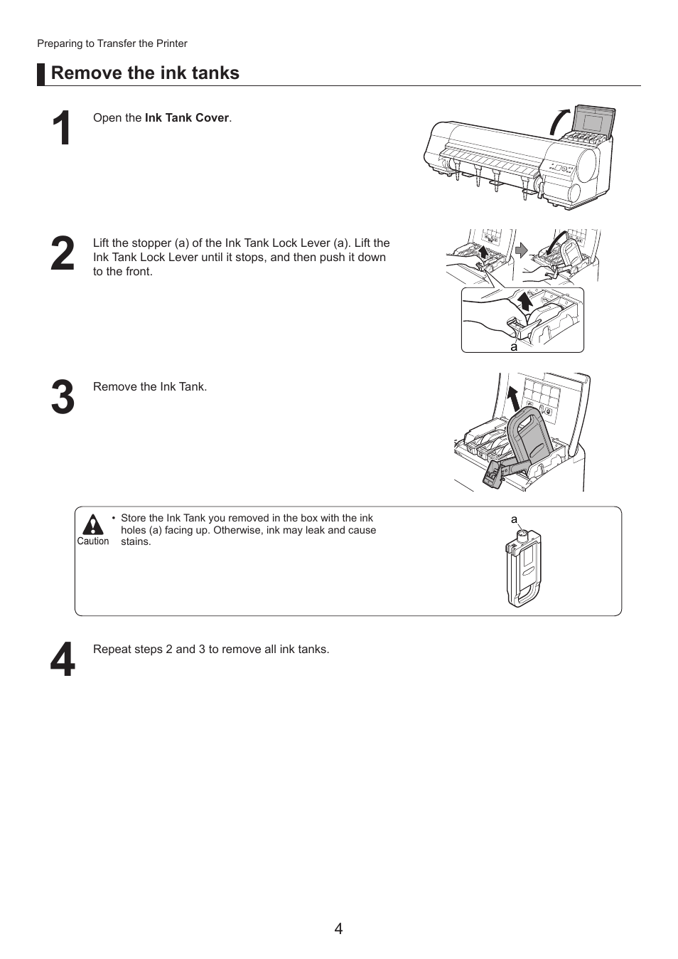 Remove the ink tanks | Canon imagePROGRAF iPF815 MFP M40 User Manual | Page 4 / 24