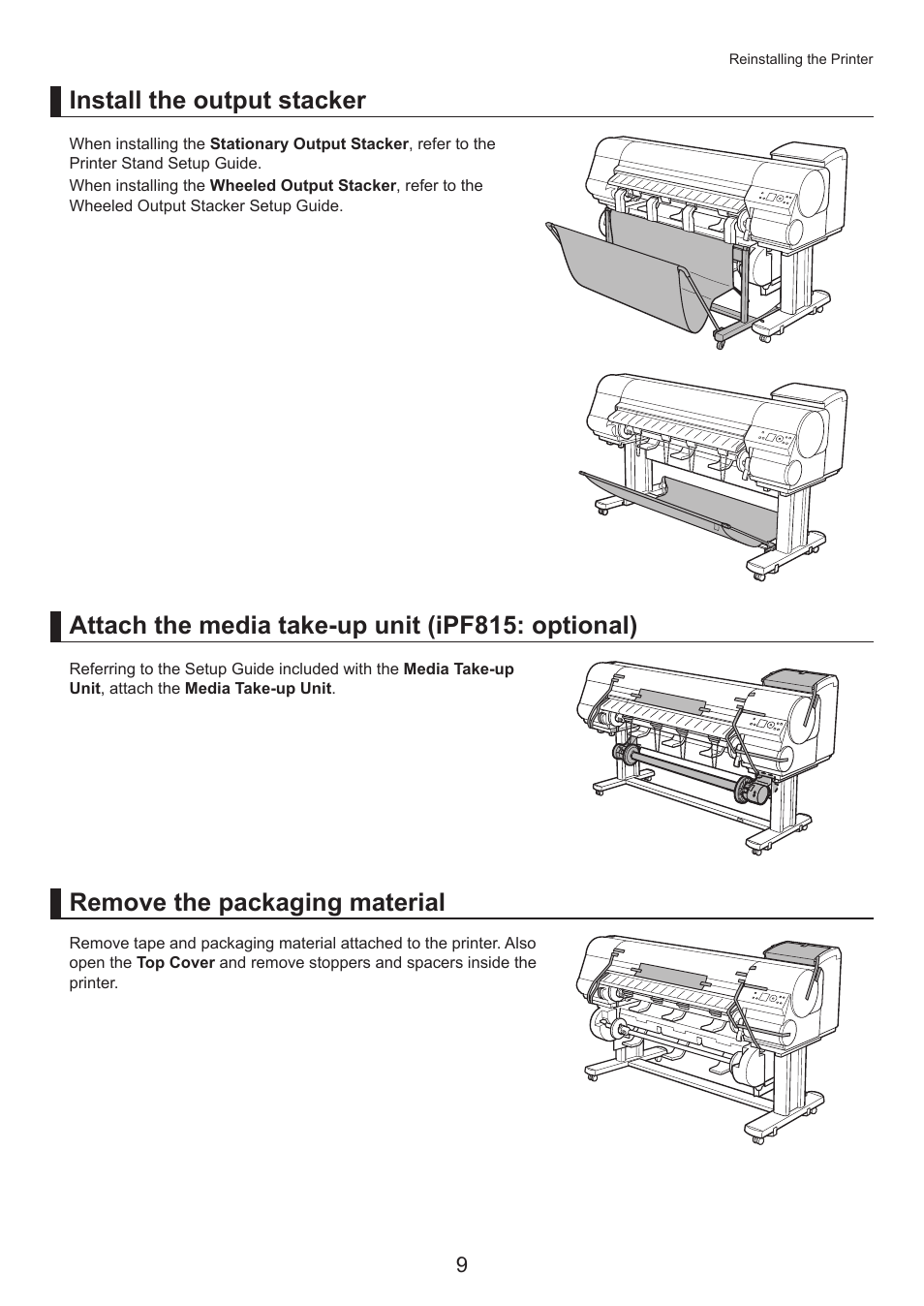 Attach the media take-up unit (ipf815: optional) | Canon imagePROGRAF iPF815 MFP M40 User Manual | Page 9 / 24