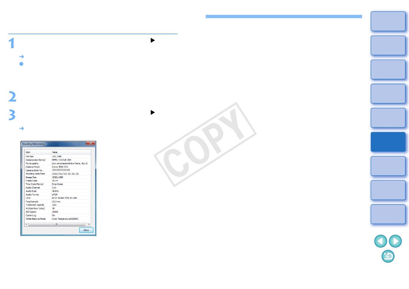 Confirming the movie file information, Confirming file, Information | Cop y | Canon EOS-1D C User Manual | Page 12 / 26