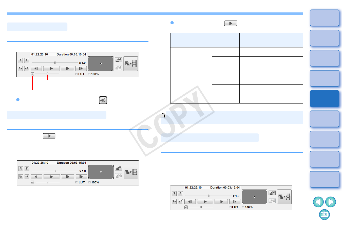 Adjusting volume, Changing the playback speed, Moving the playback position | Cop y | Canon EOS-1D C User Manual | Page 9 / 26