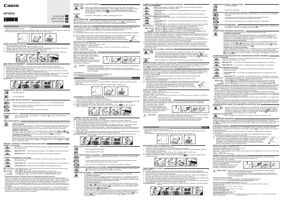 Canon MP49DII User Manual | 2 pages