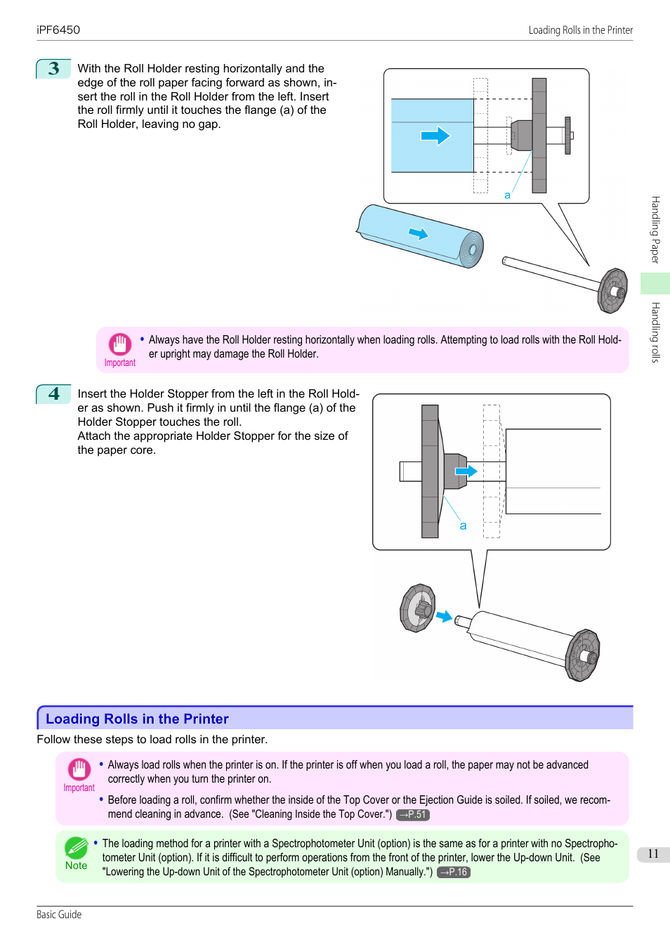 Loading rolls in the printer | Canon imagePROGRAF iPF6450 User Manual | Page 11 / 159
